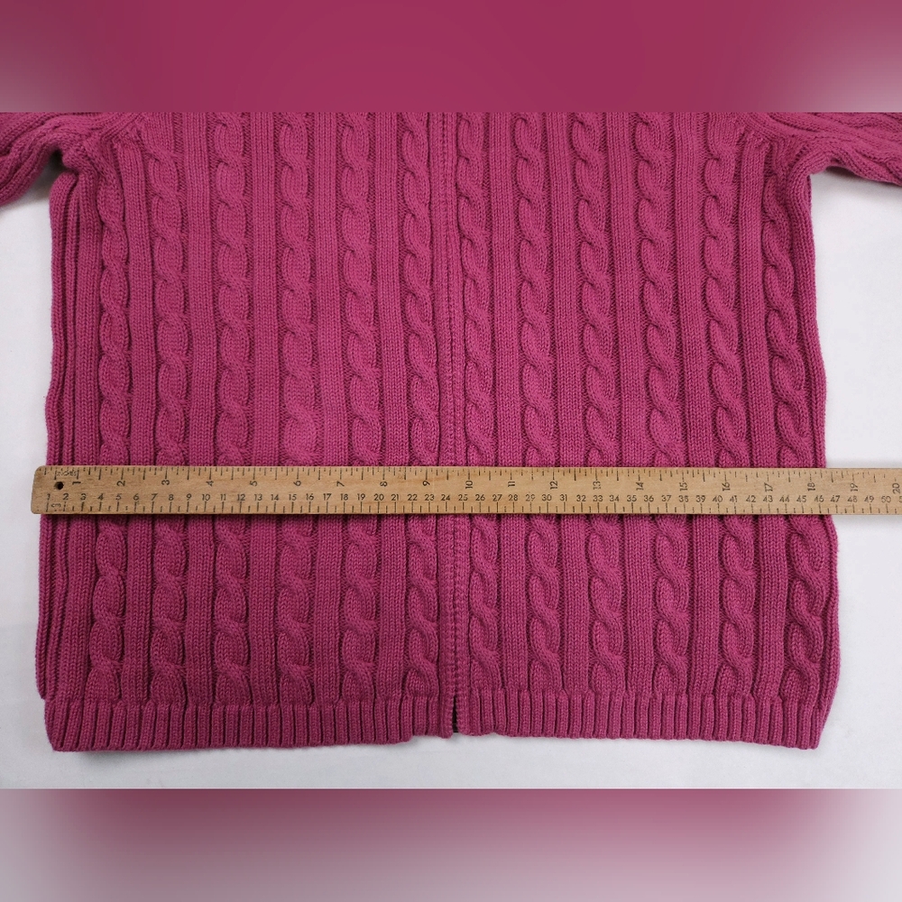 L.L. Bean Raspberry Cable Knit Cardigan - Picture 5 of 15
